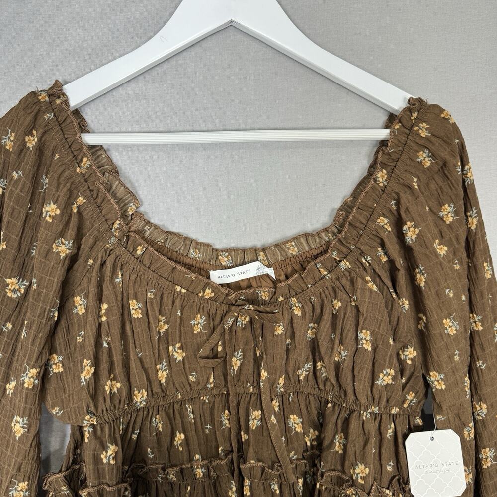 Altar’d State Kelcie Floral Babydoll Top Womens M Brown Dainty Cottage Prairie - Picture 4 of 13